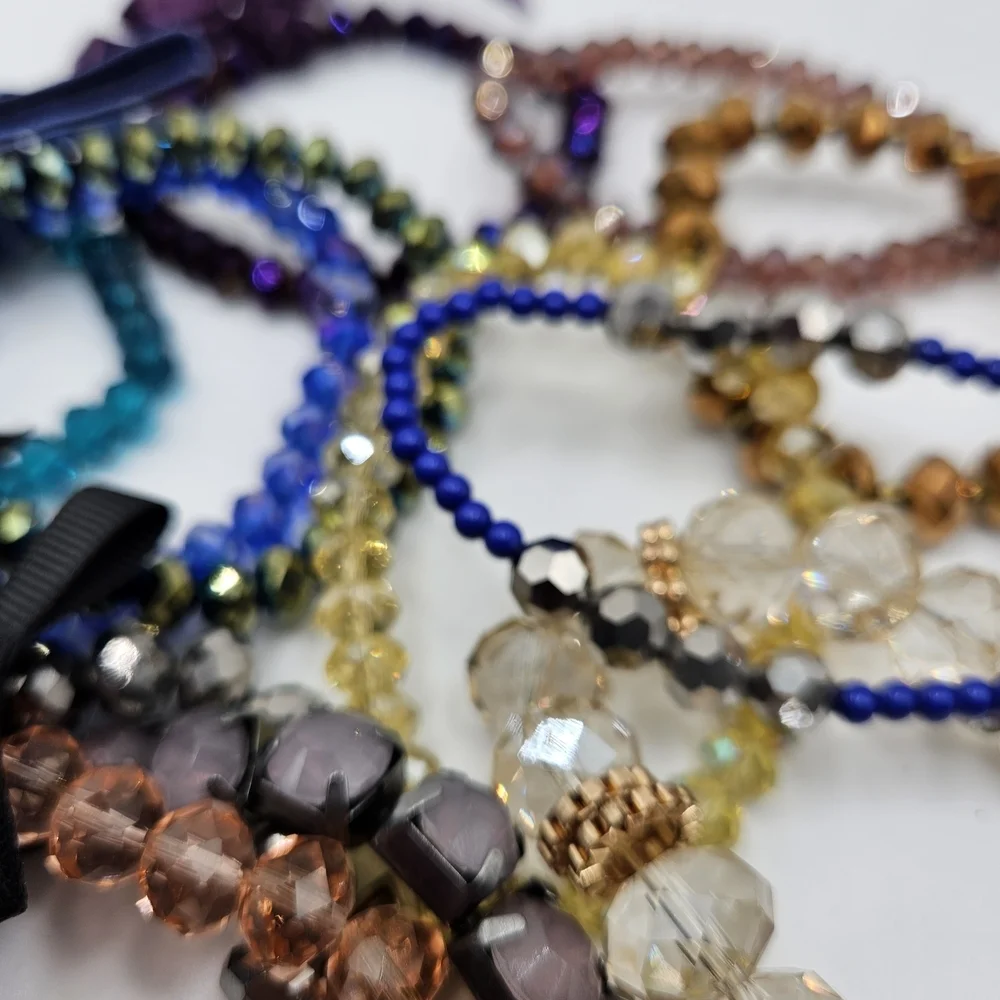 NEW VINTAGE Mixed Color Faceted Glass Beaded Stretch Bracelet Lot of 12